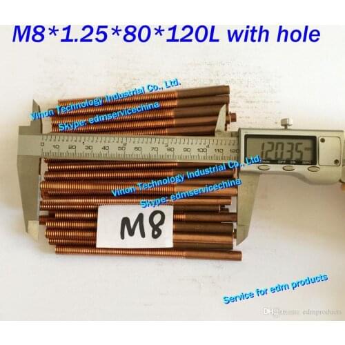 5PCS Pack) M8*1.25*80*120mm edm Copper Thread Electrode with hole (thread length 80mm), Tapping electrode copper M8 for EDM
