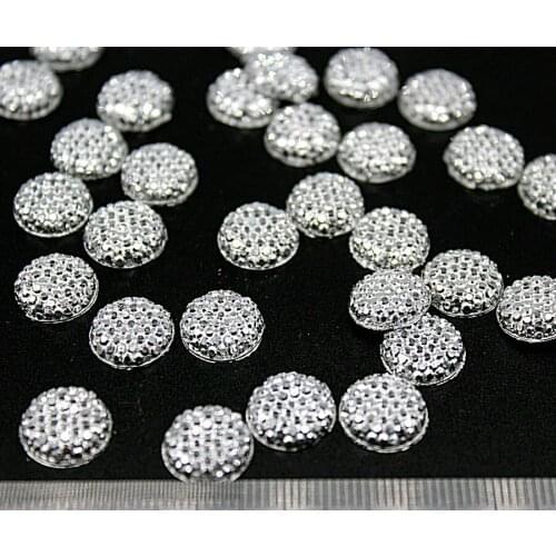 800pcs Metallic Silver 12mm half round Flat Back Resin Glitter Rhinestone Cabochon Embellish Silver Grey mini Resin Druzy cabs
