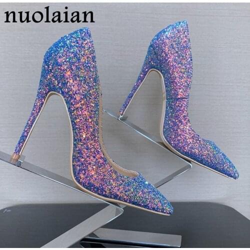 8/10/12CM Thin Heels Bling Leather Women Shoes Dress Pointed Toe High Heel Shoe Ladies Platform Pumps Women Wedding Pump Shoes