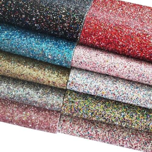 Glitter Faux Leather Material Sheet Canvas Backing Gold Silver Glitter Fabric Sheet 12 Color 8''X12'' 1PC