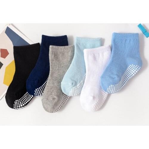 Kids 6 Pairs Anti-Slip Non-Skid Ankle Socks With Grips for Baby Toddler Girls All Seasons Cotton Socks