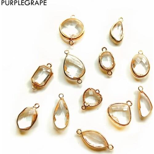 DIY earrings material accessories pendant Simple retro geometric glass crystal faceted handmade a pack of 4 PURPLEGRAPE