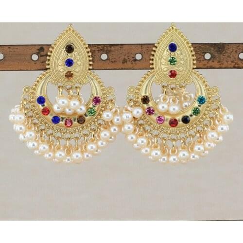 Women Indian Drop Earrings Traditional Dangle Earrings Fake Pearl Stud Earrings Rhinestone Pearl Decor Earrings for Party