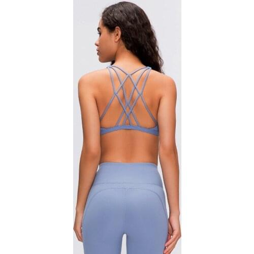 Double Couple Strappy Sports Bra, Cross Back Padded Sports Bra Medium Support Yoga Bra Workout Gym Activewear