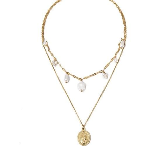 European and American hot-selling chain pearl double necklace creative retro simple alloy clavicle chain