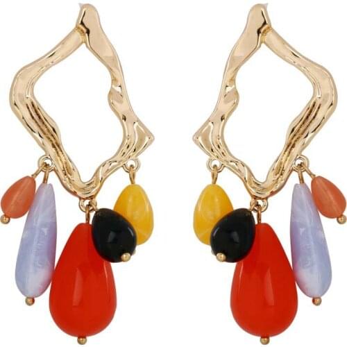 European Exaggerated Big Geometric Swing Acrylic Bead Drop Earrings For Women Tassel Long Earring Brincos Fashion Jewelry