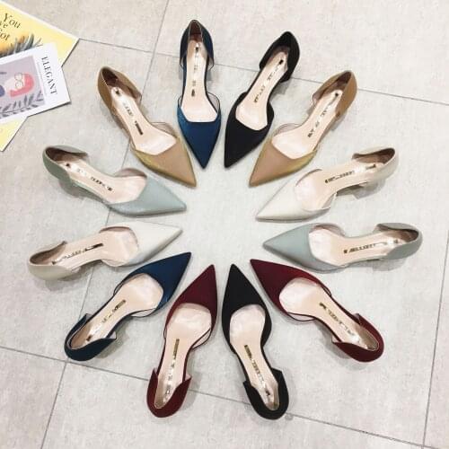 Korean Version Spring 2020 A Womens High Heel Hollow Shallow Thin Heel Square 5cm Single Shoe