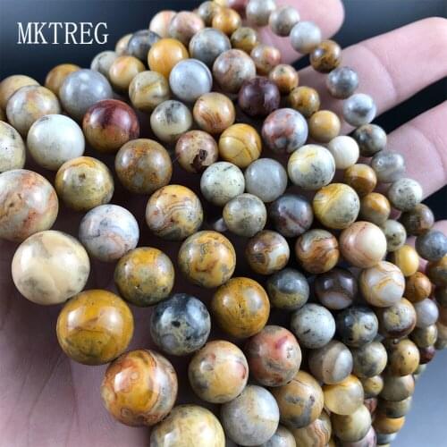 Natural Yellow Stone Crazy lace carnelian Round Loose Beads For Jewelry Making 6 8 10 12mm DIY Bracelet Accessories 15" Strand