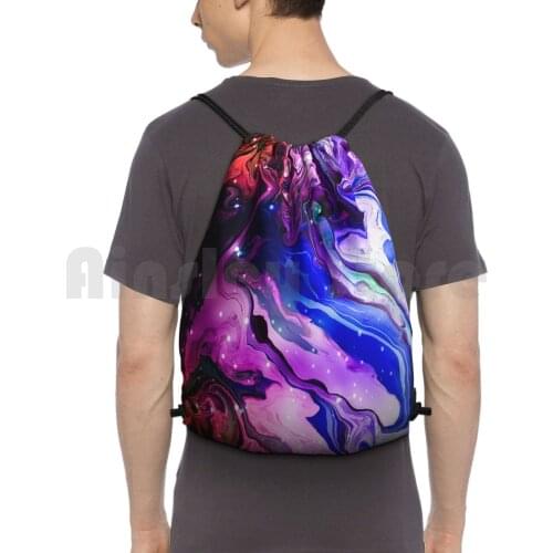 Cool Blue Backpack Drawstring Bag Riding Climbing Gym Bag Cosmo Astrology Exotic Colors Abstract Paint Pouring Liquid Stars