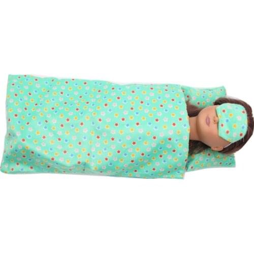 Doll accessories lovely little green bed quilt pillow eye mask toy fit 18 inch Girl doll and 43 cm baby dolls c294