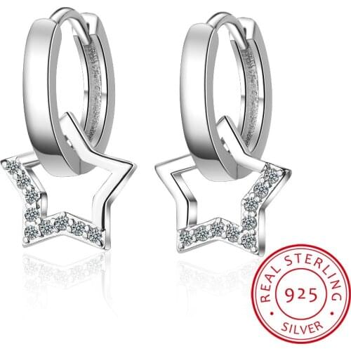 Real 925 Sterling Silver Hollow Star Hoop Earrings For Women sterling-silver-jewelry Small Creole Earring Boucle d'oreille