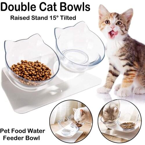 Non slip Double Cat Bowl with Raised Stand Pet Food Cat feeder Protect Cervical Vertebra cat food bowl for dogs Pet Products