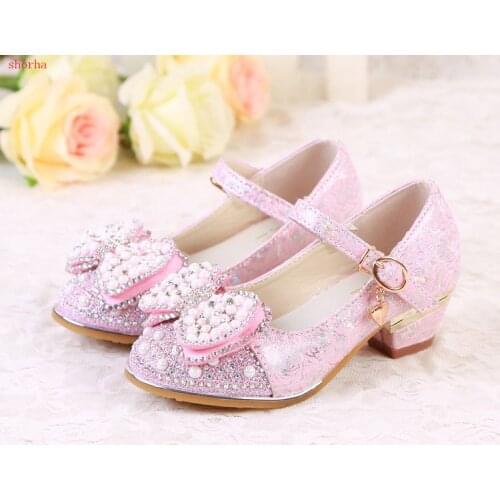 Christmas New Children Princess Sandals Kids Girls Wedding Shoes High Heels Dress Shoes Party Shoes For Girls Leather Bowtie
