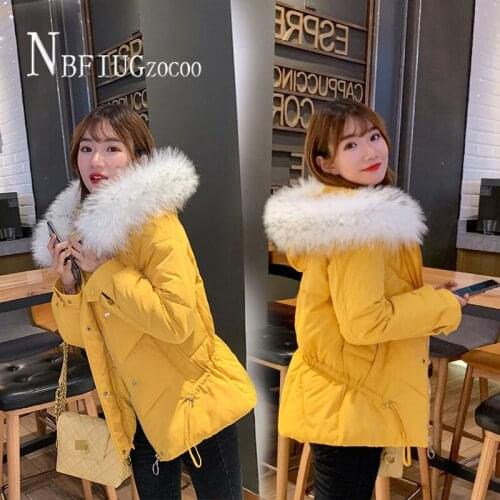 2020 New Winter Korean Fluff Collar Women Parkas Drawstring Slim Female Overcoat