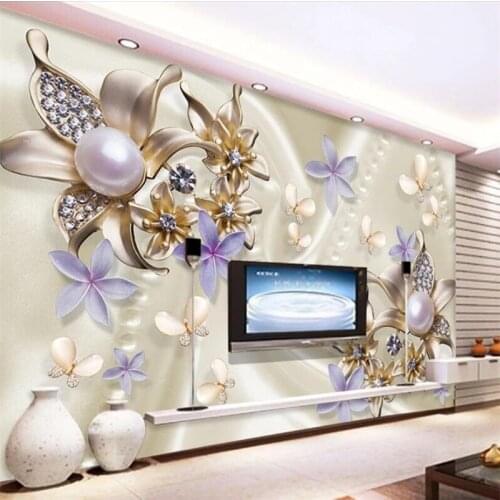 Beibehang papel de parede Custom wallpaper 3d mural pearl diamond flower butterfly romantic TV background wall papers home decor