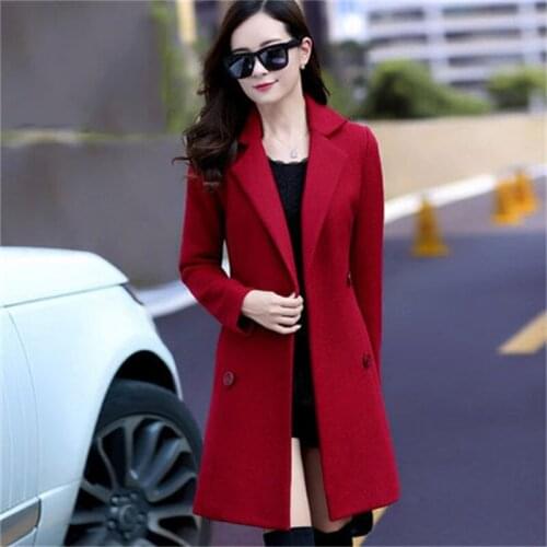 Autumn and winter fashion trend of womens woolen jacket lapel long section of solid color Slim large size warm coats TB7786