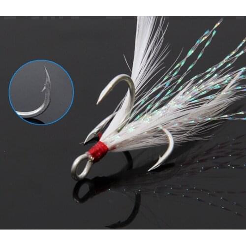 Lot 10Pcs High Quality Three Hooks Fishing Hooks Treble With Feather For Minnow Fish Lures Crankbaits