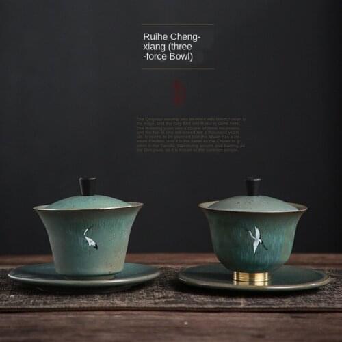 Kiln Baked Revitalizing Rui Ching Cheung Three-force Tureen Large Size Saucer Tea Cup Tea Bowl Sopera De Ceramica Gaiwan