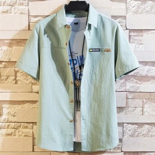 Cotton Mens Shirt Short Sleeve Japanese Fashion Button Up Shirt Summer Thin Casual Streetwear Slim Fit Coat Black Male Clothes