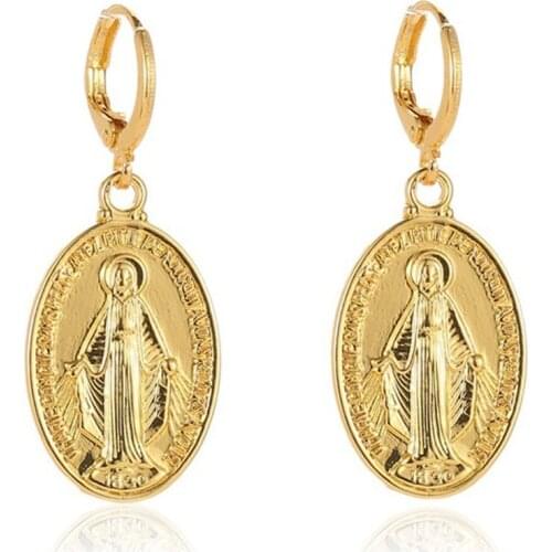 Virgin Mary Figure Earrings Statement Gold Silver Color Earrings For Women Vintage Earing Fashion Metal Jewelry