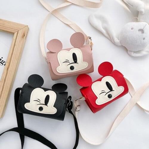 Disney Figure Cartoon Mickey Minnie Mouse Bags Childrens Messenger Bag Pu Cute Casual Coin Purse Cartoon Boys Girls Coin Bag