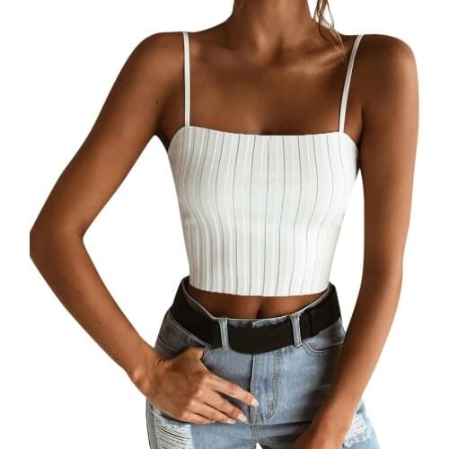 Women Sexy Crop Top Knitted Strap Sleeveless Cropped Vest Slim Sling Solid Striped Tank Top Camisole High Elastic Camis #T5P