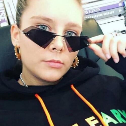 Vintage Triangle Sunglasses With Red Lenses Metal Yellow Pink Brand Designer Tinted Rimless Sun Glasses Double Lens Shades UV400