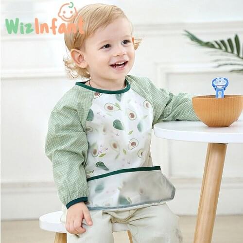 WizInfant 2021 Baby Bib Waterproof Apron Long Sleeve Art Smock for Kids Chest Protection Feeding Bibs