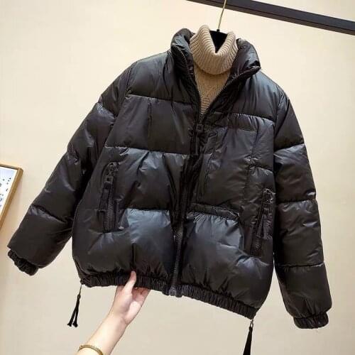 2021 new bright face short cotton clothes womens Korean loose thickened jacket stand collar coat