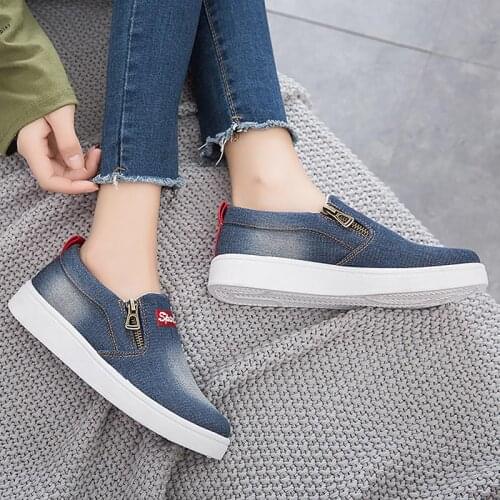 2019 Women shoes new arrival fashion denim women casual shoes femme feminino zip canvas shoes women sneakers Big size K8-69