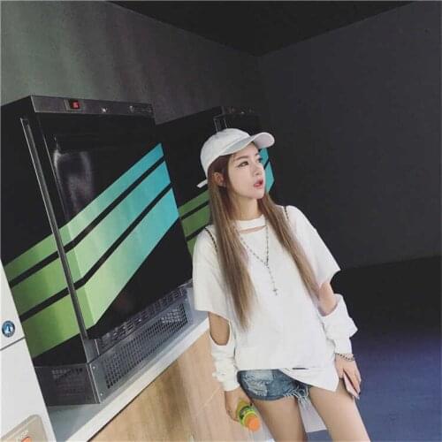 Long Sleeve Loose Womens Spring High Street Tops Black High Street Female Tee Harajuku White Casual T-shirt Sexy Clothing