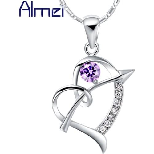 49% off Love Heart Purple Necklace for Women Statement Necklaces Silver Color Collares Pendant Christmas Gift Jewelry N661