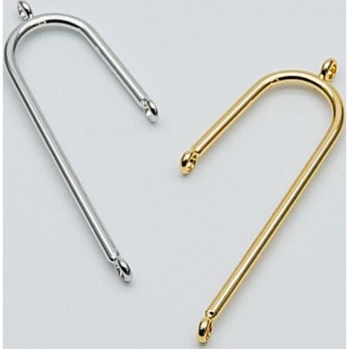 10pcs Gold/ Silver Tube Charm Connectors, Real Gold/ Rhodium Plated Brass, U-Shaped Curved Bar Stick Pendants 40mm (GB-449)