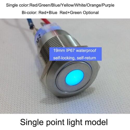 19mm IP67 waterproof Metal button switch, self-locking, self-return 12V 24V 110V 220V optional,single point light model
