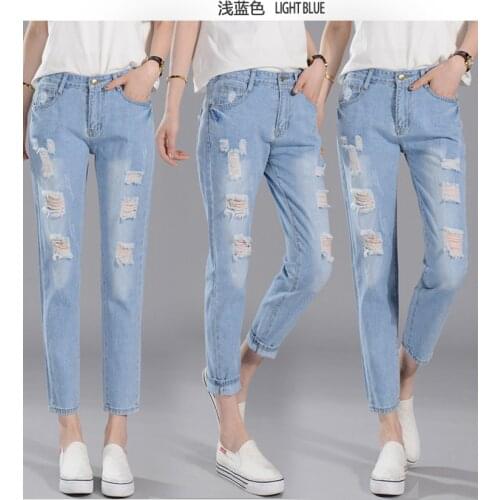 2018 trendy ripped elastic waist women jeans woman jeans with high waist ladies mom denim pants femme boyfriend jeans for women