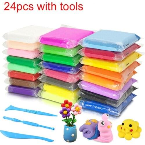 24pcs/lot Polymer Clay Slime Fluffy Light Soft colored Playdough Modelling Clay Eco-friendly Antistress Fun Kids Plasticine Toys