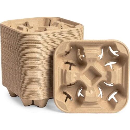 50Pcs 2/4 Cup Drink Carrier Biodegradable Cup Holder For Food Delivery, Coffee Shops And Takeaway Shops Supplies Drop Shipping