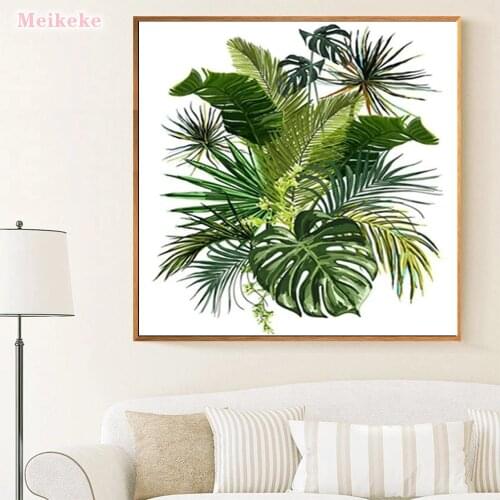 Nordic style 5D Diy Diamond Painting Green leaves plant Full Square Round resin Diamond Embroidery Cross Stitch Home Decor