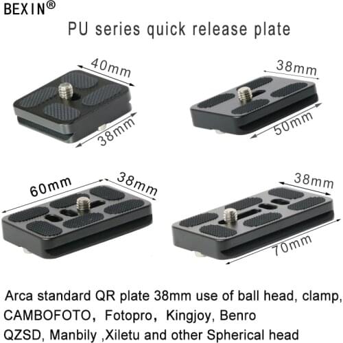 Arca swiss Quick release PU40 PU50 PU60 PU70 Aluminum Camera QR Plate 38MM Fast Mounting Plate for Tripod Ball head