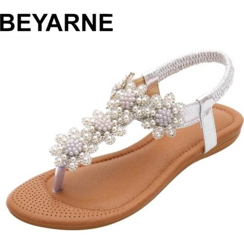 BEYARNESAGACE Sandals women Ladies Summer Bohemia Beach Sandals Crystal Casual Elastic Band Flat Shoes Open Toe Shoes woman Flip