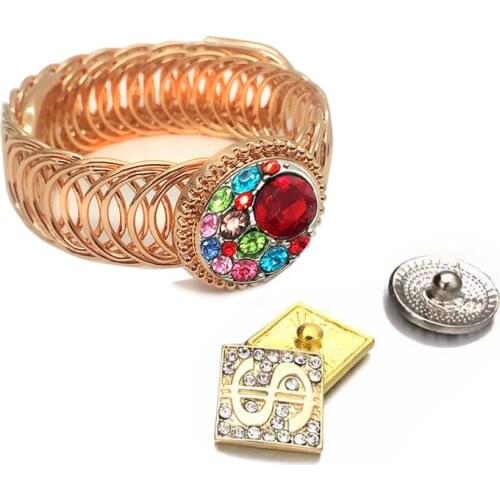 New Punk Style 036 Vintage Elastic 18mm Snap Button Bracelet Bangle Interchangeable Charm Jewelry For Women Men