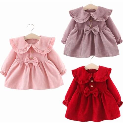 Winter Fall Girls Knee-length Dress Long Sleeve Clothes for Children Kids Costumes Newborn Baby Rompers Vestidos Bebe Bow 16