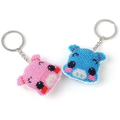 Diy bead embroider toys children adult couple keychain lovely pig full cross-stitch beads two-sided printing 2018 new wholesale