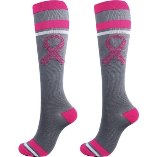 Women Men AIDS Logo Awareness Compression Socks Pink Ribbon Printed Knee High Soft Sport Running Football Tube Stockings Hosiery