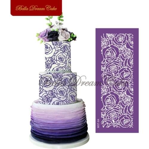 Rose Flower Mesh Stencils Frabric Cake Stencil Fondant Sugarcraft Mold Wedding Cake Side Template Cake Decorating Tool Bakeware