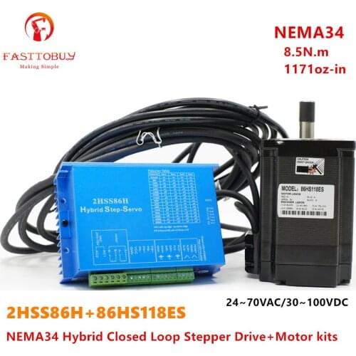 NEMA34 8.5Nm 1171oz-in Hybrid Closed Loop Stepper Drive+Motor kits PUL+DIR Control mode 3.2Kg.cm2 for CNC Router/Laser Machine
