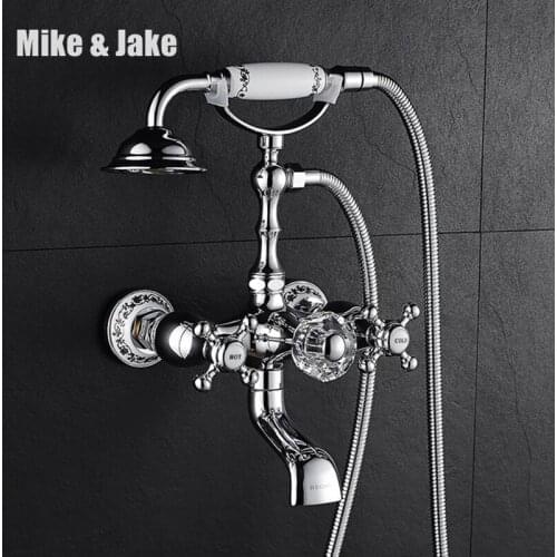 Chrome bath shower faucet wall shower mixer bathroom telephone bath faucet with hand shower bathroom water tap with hand shower