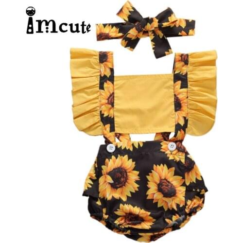 Imcute 2020 Baby Summer Clothing Newborn Baby Girls Jumpsuit Headband 2pcs Sleeveless Cute Bodysuits Outfits Daisy Clothes