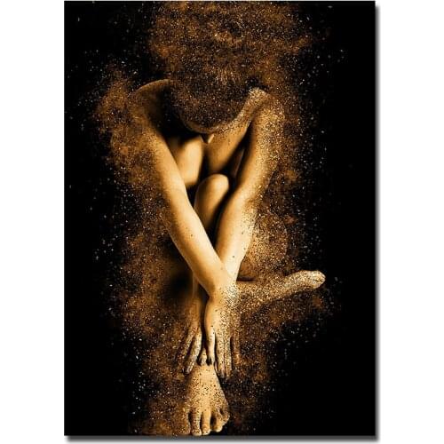 Canvas Prints Golden Powder Nude Woman Painting Sexy Posters Mosaic Wall Art Modern Pictures for Living Room Home Decoration