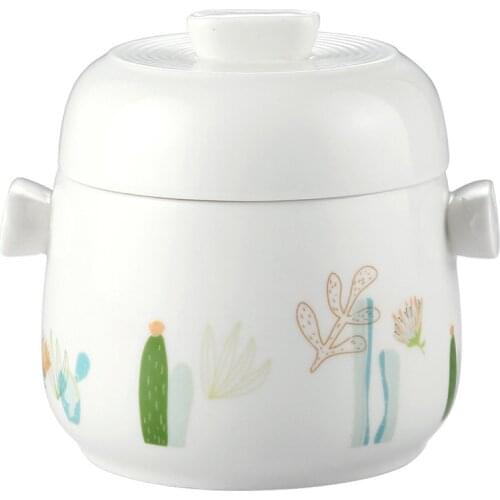 750/450ML Waterproof Double Lids Steamed Egg Cup Soup Stew Cup Kitchen Cooking Dessert Cup Stew Pots Ceramic Stock Pots Bowl